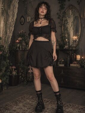 Eliota Made In France Wool Blend Plaid Whimsigoth Ruched Mini Skirt Size 3